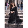 Black Embroidered Party Wear Saree | Elegant Designer Saree with Silver Border