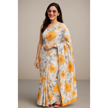 Women’s Green Floral Printed Saree | Lightweight Casual & Party Wear Saree