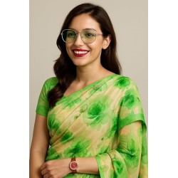Women’s Green & Beige Printed Saree | Soft Lightweight Casual Wear Saree