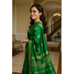 Women’s Dark Green Saree with Golden Border | Festive & Party Wear