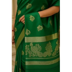 Women’s Dark Green Saree with Golden Border | Festive & Party Wear