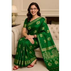 Women’s Dark Green Saree with Golden Border | Festive & Party Wear