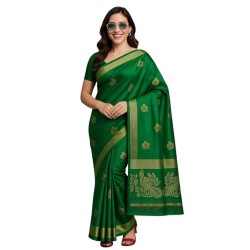 Women’s Dark Green Saree with Golden Border | Festive & Party Wear